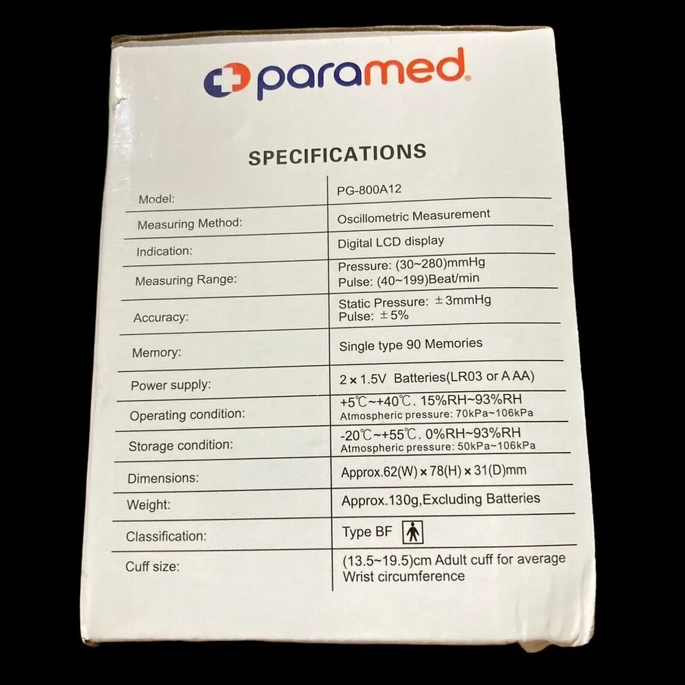 PARAMED Wrist Digital Blood Pressure Model PG-800A12 ##